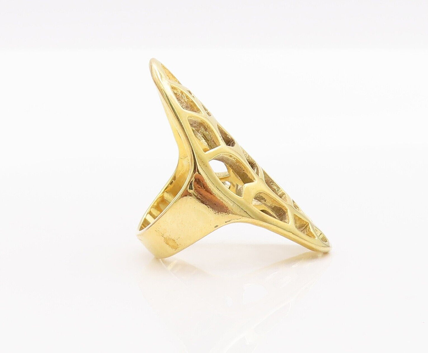 925 Sterling Silver Vintage Ring Gold Plated Cutout Web Effect  Sz 6  RG28396