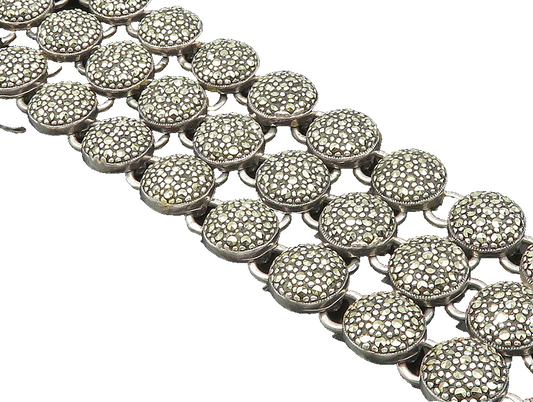 BOMA 925 Sterling Silver  Vintage Round Marcasite Heavy Link Bracelet  BT9354