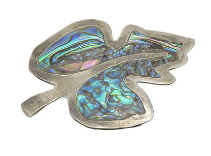 MEXICO 925 Sterling Silver  Vintage Abalone Shell Leaf Brooch Pin  BP4432