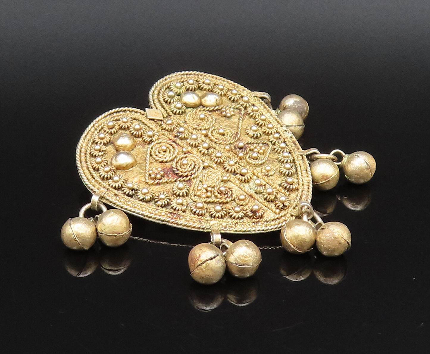 ISRAEL 925 Silver  Vintage Rope Twist & Bead Dangle Heart Brooch Pin  BP10084