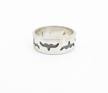 925 Sterling Silver  Vintage Shiny Oxidized Flying Bird Band Ring Sz 7  RG3964