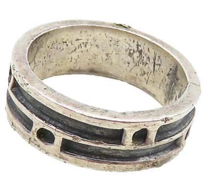 925 Sterling Silver  Vintage Oxidized Pattern Round Band Ring Sz 5.5  RG9343