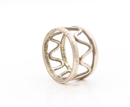 925 Sterling Silver Vintage Ring Openwork Wave Cuff Ripple Band  Sz 7.5  RG33653