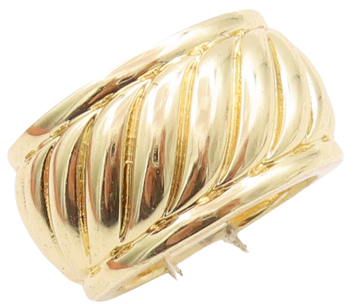 925 Sterling Silver Vintage Ring Large Gold Plated Grooved   Sz 7.5  RG28852
