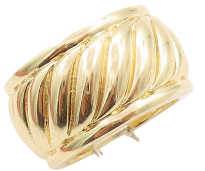 925 Sterling Silver Vintage Ring Large Gold Plated Grooved   Sz 7.5  RG28852