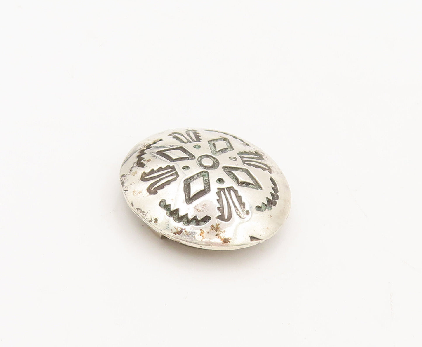 NAVAJO 925 Sterling Silver Vintage Carved Southwestern Button Cover TR3673
