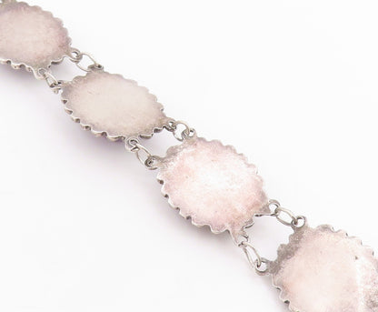 925 Sterling Silver Vintage Bracelet Cabochon Amethyst Beaded Link  BT11845