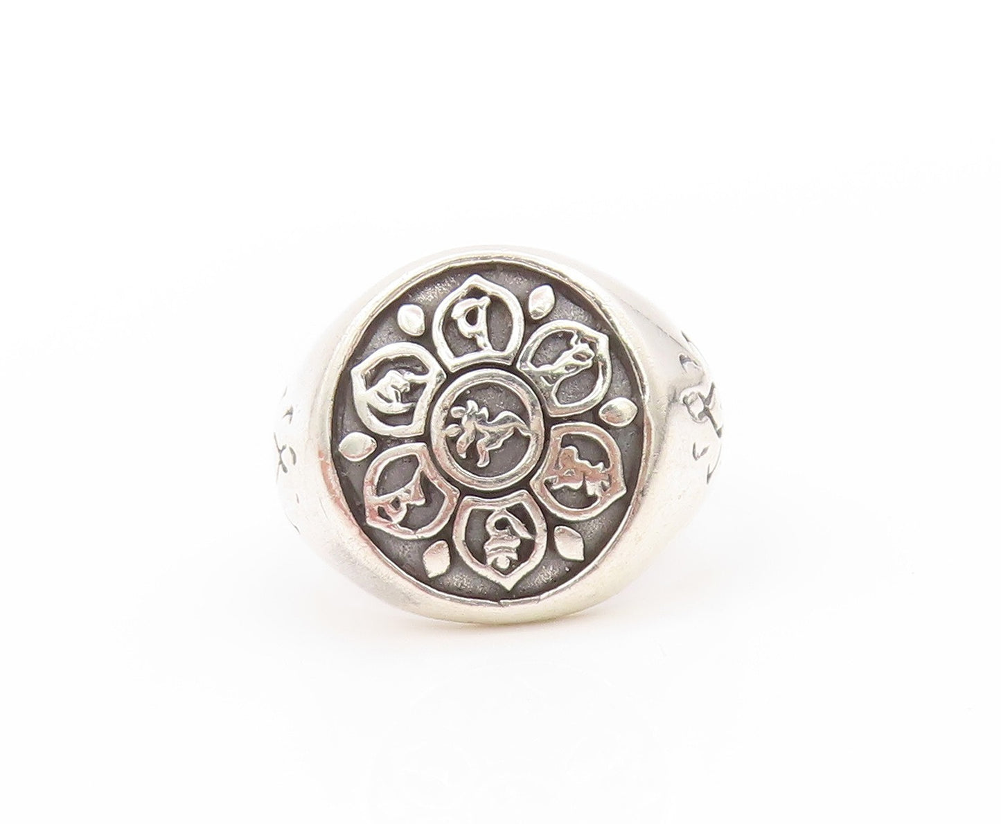 925 Sterling Silver Vintage Ring Religious Mantra Tibetan Buddhist Sz 10 RG32861