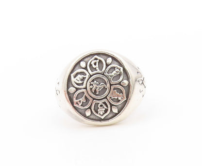 925 Sterling Silver Vintage Ring Religious Mantra Tibetan Buddhist Sz 10 RG32861