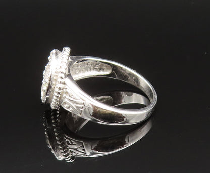 925 Silver  Vintage Rope Border Floral Cubic Zirconia Ring Sz 7  RG25562