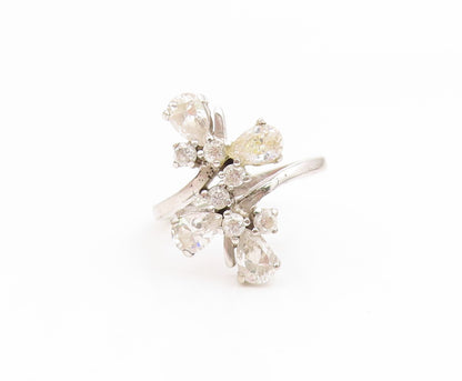 925 Sterling Silver Vintage Ring CZ Elegant Floral Bypass Band  Sz 8  RG35192