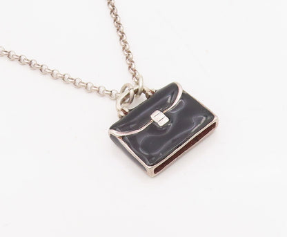 925 Sterling Silver Vintage Necklace Enameled Briefcase Charm Chain  NE4707