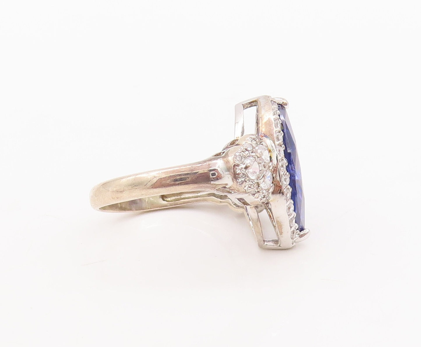 925 Sterling Silver Vintage Ring Marquise Cut Sapphire CZ Inlay  Sz 7.5  RG29750