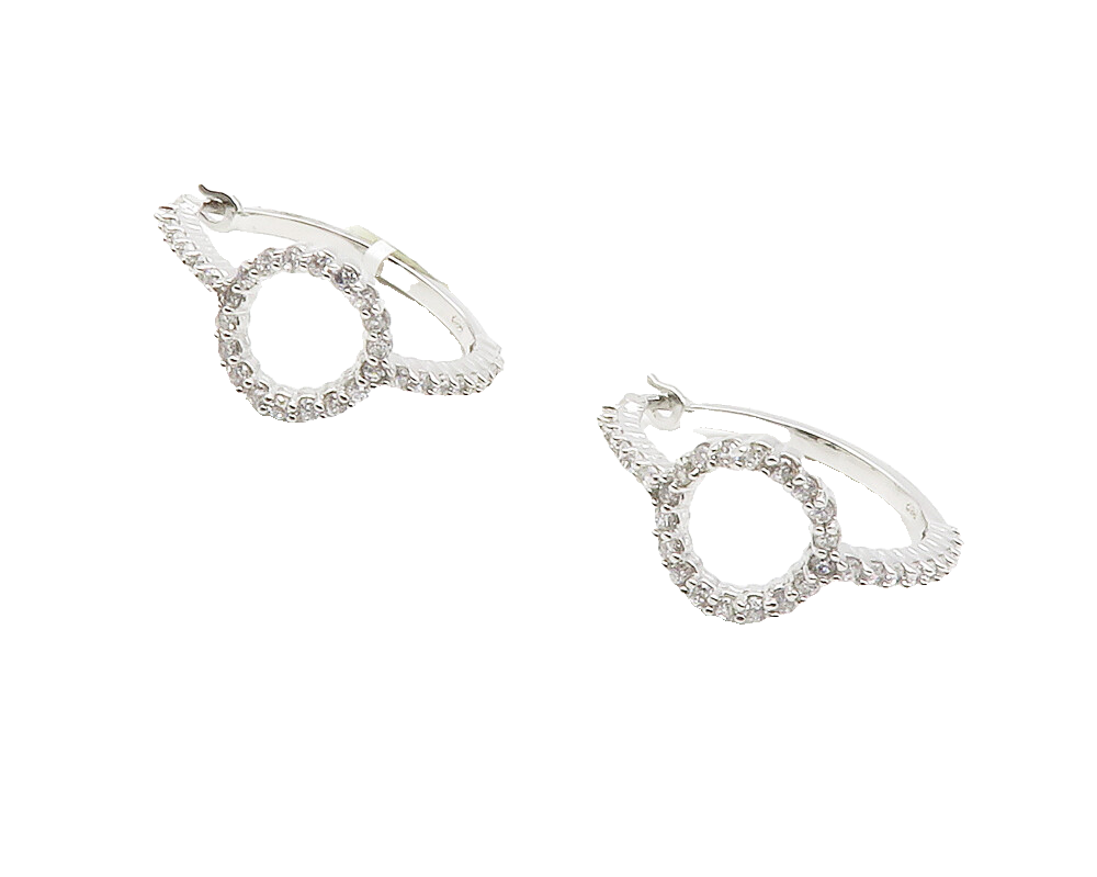 925 Sterling Silver  Sparkling Cubic Zirconia Open Circle Hoop Earrings EG7192