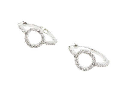 925 Sterling Silver  Sparkling Cubic Zirconia Open Circle Hoop Earrings EG7192