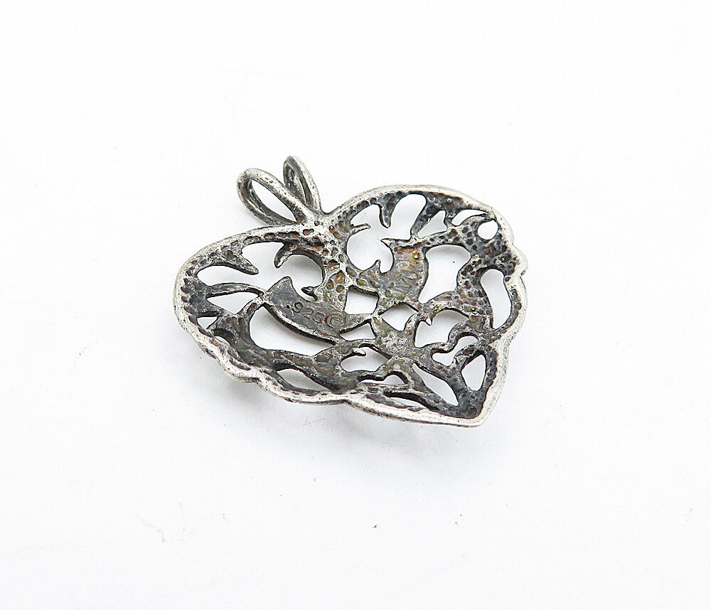 925 Sterling Silver  Vintage Dark Tone Open Design Love Heart Pendant  PT3252