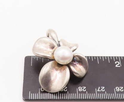 925 Sterling Silver Vintage Pendant ANN KING Carved Pearl Beaded Flower  PT23152