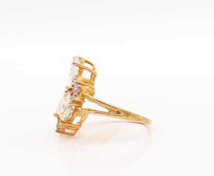 925 Sterling Silver Vintage Ring Gold Plated Brutalist Gemstones  Sz 8  RG29680
