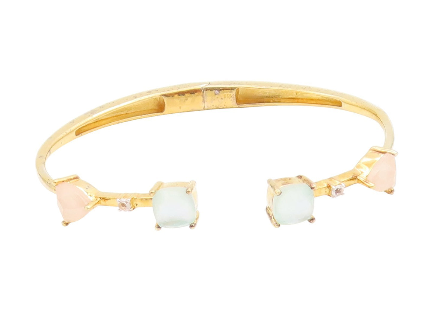 925 Sterling Silver Vintage Bracelet Gold Plated Quartz Elegant Cuff  BT11656