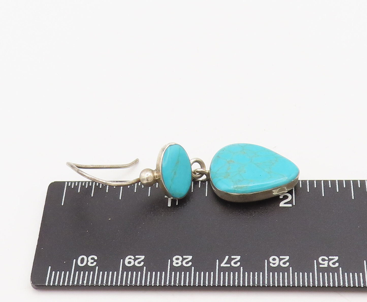 925 Silver  Vintage Pear Shape Cabochon 2 Turquoise Drop Earrings  EG12531