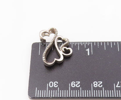 925 Silver   Vintage Genuine Diamonds Open Ends Love Heart Pendant  PT20620