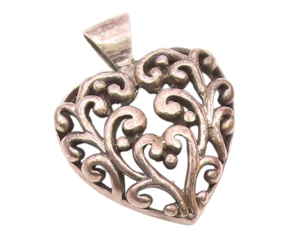 925 Sterling Silver  Vintage Open Swirl Love Heart Dome Pendant  PT15805
