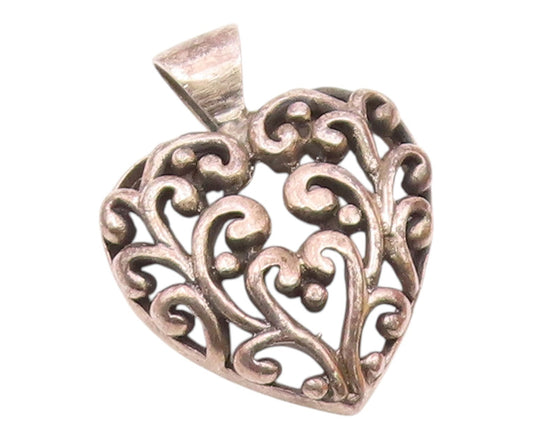 925 Sterling Silver  Vintage Open Swirl Love Heart Dome Pendant  PT15805
