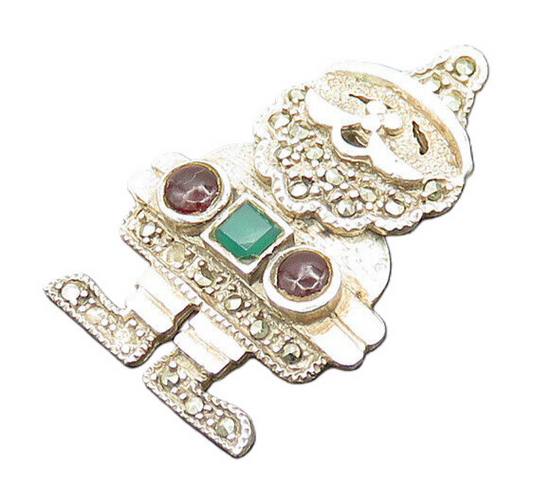 925 Silver  Vintage Carnelian Garnet & Marcasite Pendant (MOVES)  PT16270
