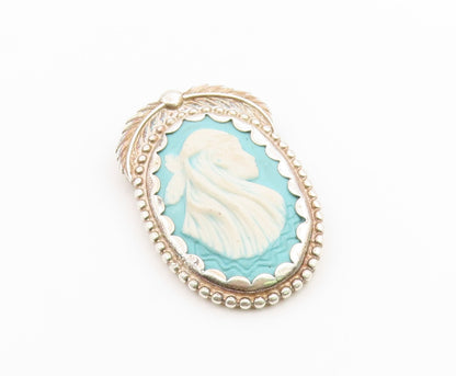 925 Sterling Silver Vintage Brooch Pin CAROLYN POLLACK Cameo Portrait  BP12661