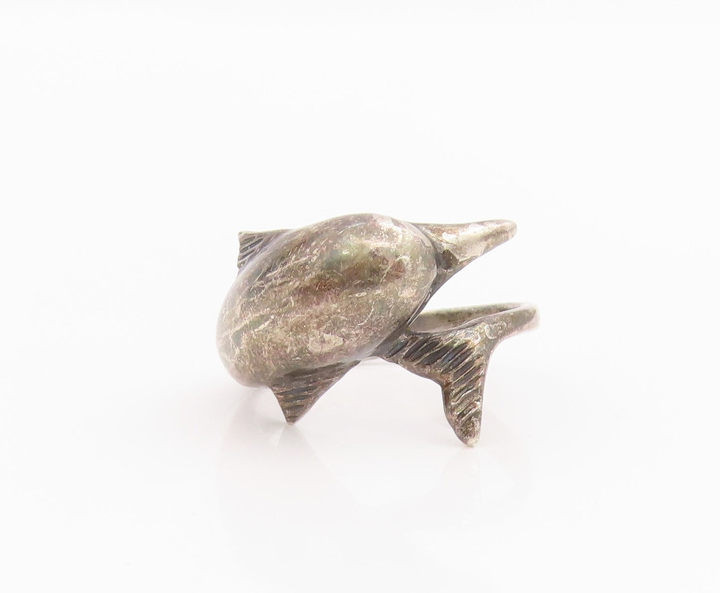 925 Sterling Silver Vintage Ring Chunky Baby Dolphin Bypass Band  Sz 6  RG34302