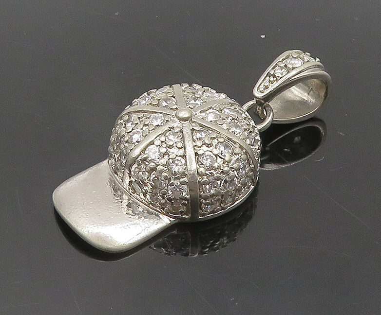 925 Sterling Silver  Vintage Cubic Zirconia Baseball Cap Pendant  PT15263