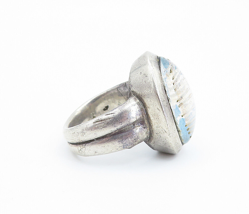 925 Sterling Silver  Vintage Shimmering Glass Art Cocktail Ring Sz 6  RG6822