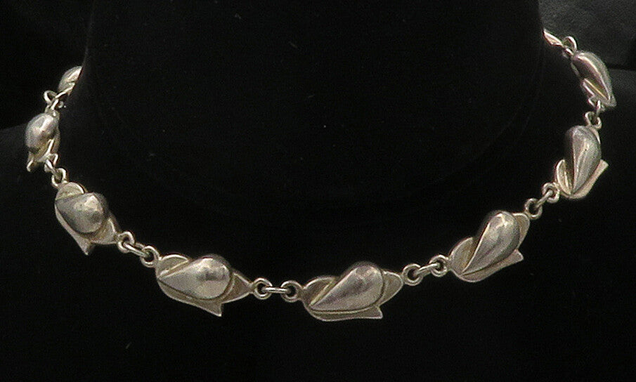 925 Sterling Silver  Vintage Floral Motif Link Chain Necklace  NE2482
