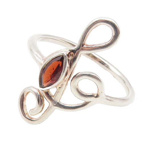 925 Sterling Silver  Marquise Cut Garnet Treble Clef Band Ring Sz 7  RG11322