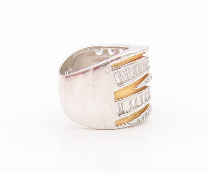 925 Sterling Silver Vintage Ring Rectangle & Round Cut CZ Swirls  Sz 5  RG33314