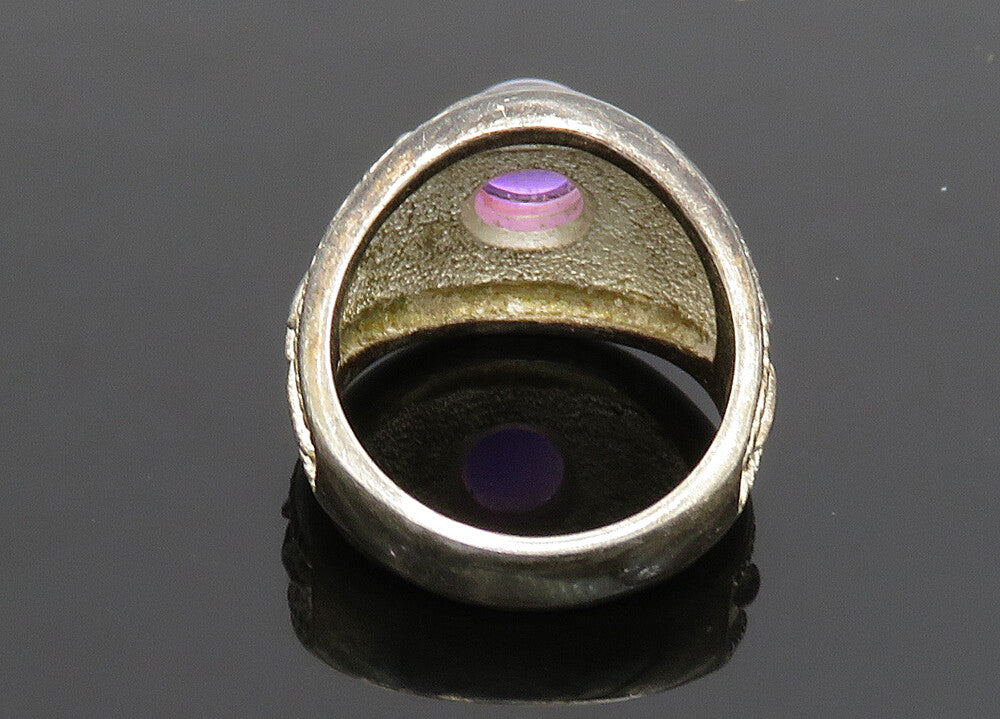 925 Sterling Silver  Vintage Cabochon Amethyst Cocktail Ring Sz 7  RG19940