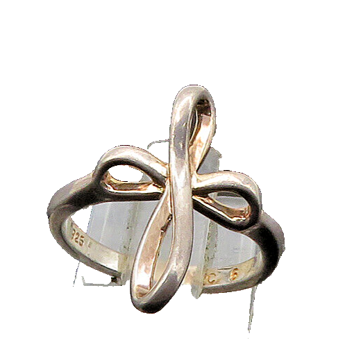 925 Sterling Silver  Vintage Religious Cross Ribbon Band Ring Sz 6  RG21360