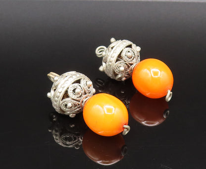 925 Silver  Vintage Spiral & Beaded Ball With Calcite Bead Earrings  EG12282