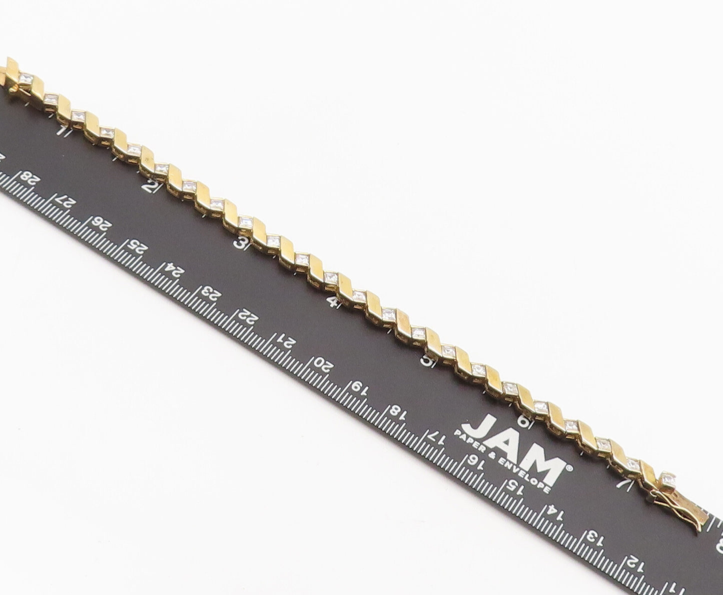 925 Sterling Silver  Vintage Gold Plated Brutalist CZ Tennis Bracelet  BT10127
