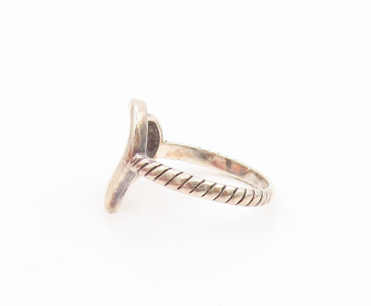 925 Sterling Silver Vintage Ring Open Love Heart Mom Ribbed Band  Sz 7  RG34004