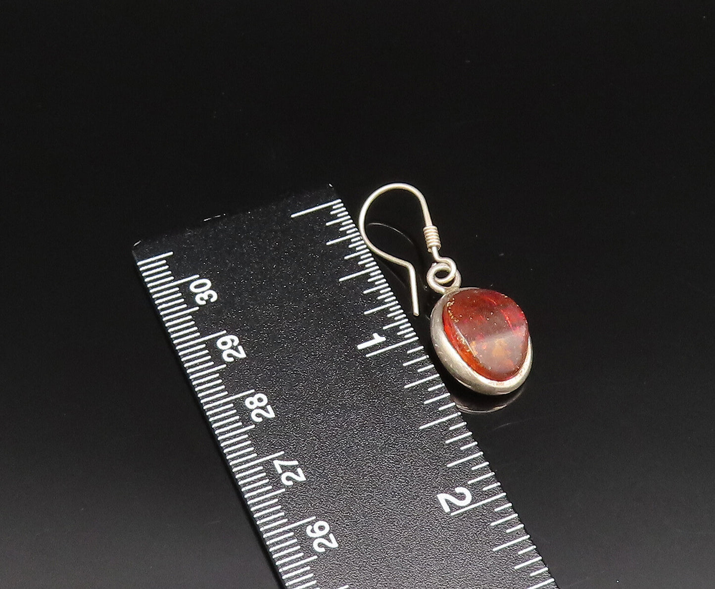 925 Sterling Silver  Vintage Oval Cabochon Baltic Amber Earrings  EG11743