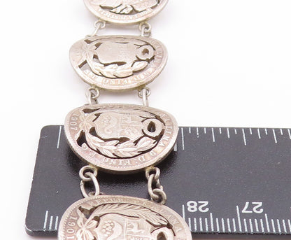 925 Sterling Silver Vintage Bracelet Antique Royal Peruana Coins   BT11264