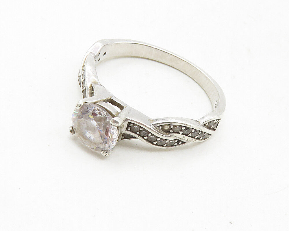925 Sterling Silver  Cubic Zirconia Infinity Solitaire Accent Ring Sz 7 RG9973