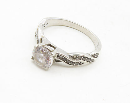 925 Sterling Silver  Cubic Zirconia Infinity Solitaire Accent Ring Sz 7 RG9973