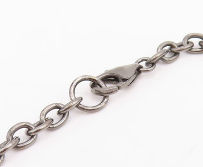 925 Sterling Silver Vintage Necklace Dark Tone Diamonds Inlay Leaf Carved NE4450