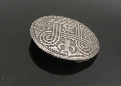 925 Sterling Silver  Vintage Dark Tone Knot Pattern Round Brooch Pin  BP9094