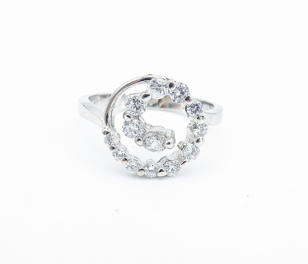 925 Sterling Silver  Shiny Cubic Zirconia Open Spiral Band Ring Sz 9  RG7268