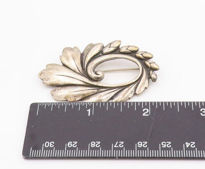 925 Sterling Silver Vintage Brooch Pin VIKING CRAFT Floral Leaf Swirl  BP12470