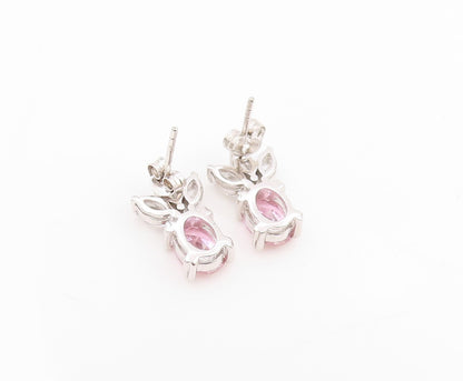 925 Sterling Silver Vintage Earrings Elegant Pink & White Topaz Stud  EG14341