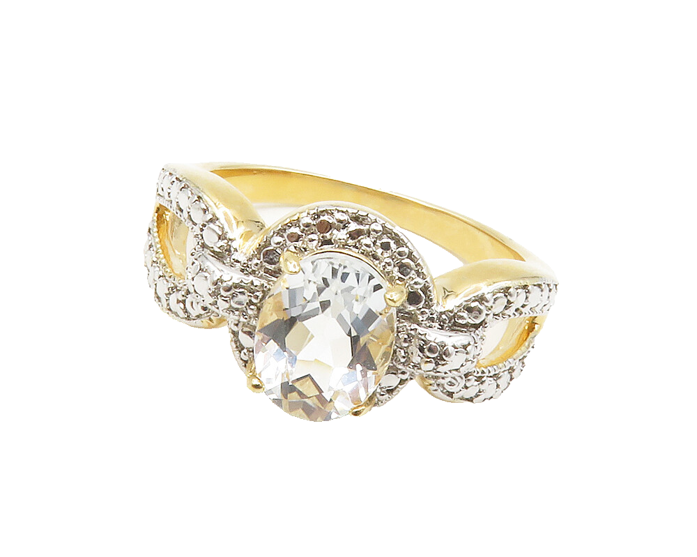 925 Sterling Silver  Faceted Topaz Gold Plated Shiny Band Ring Sz 7  RG14068